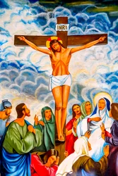 Fresque de la Crucifixion dans la paroisse catholique de Cristo Risorto de Hedzranawoe, Lomé, Togo